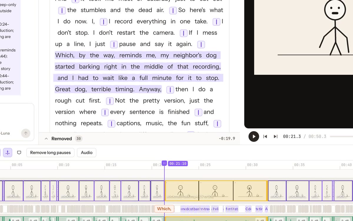 The transcript after a passage was brought back